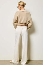 Lace Side Panel Satin Pants