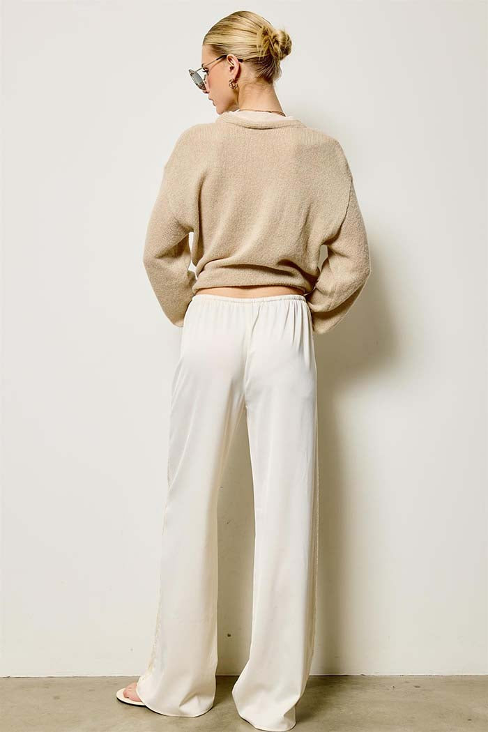 Lace Side Panel Satin Pants