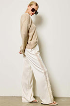 Lace Side Panel Satin Pants