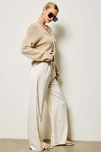Lace Side Panel Satin Pants