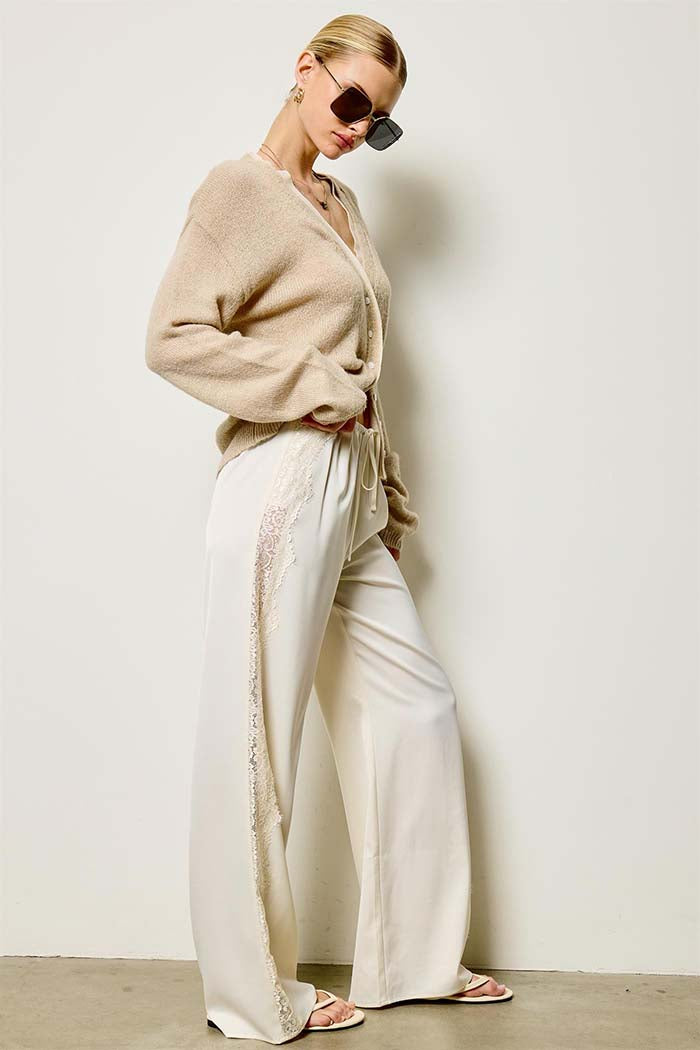 Lace Side Panel Satin Pants
