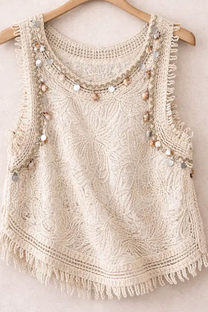Beaded Embellishments Hand-Crocheted Top