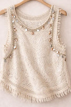 Beaded Embellishments Hand-Crocheted Top