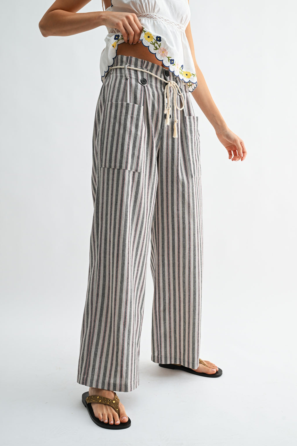 Linen Blend Wide Leg Pants