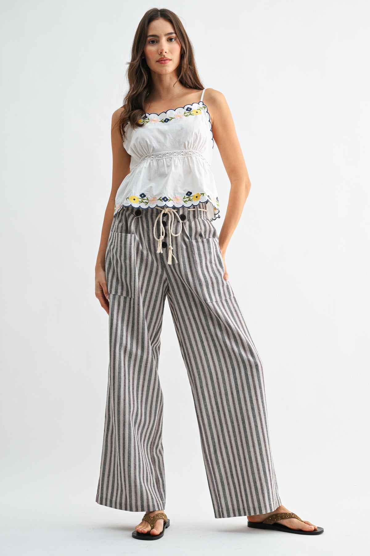 Linen Blend Wide Leg Pants