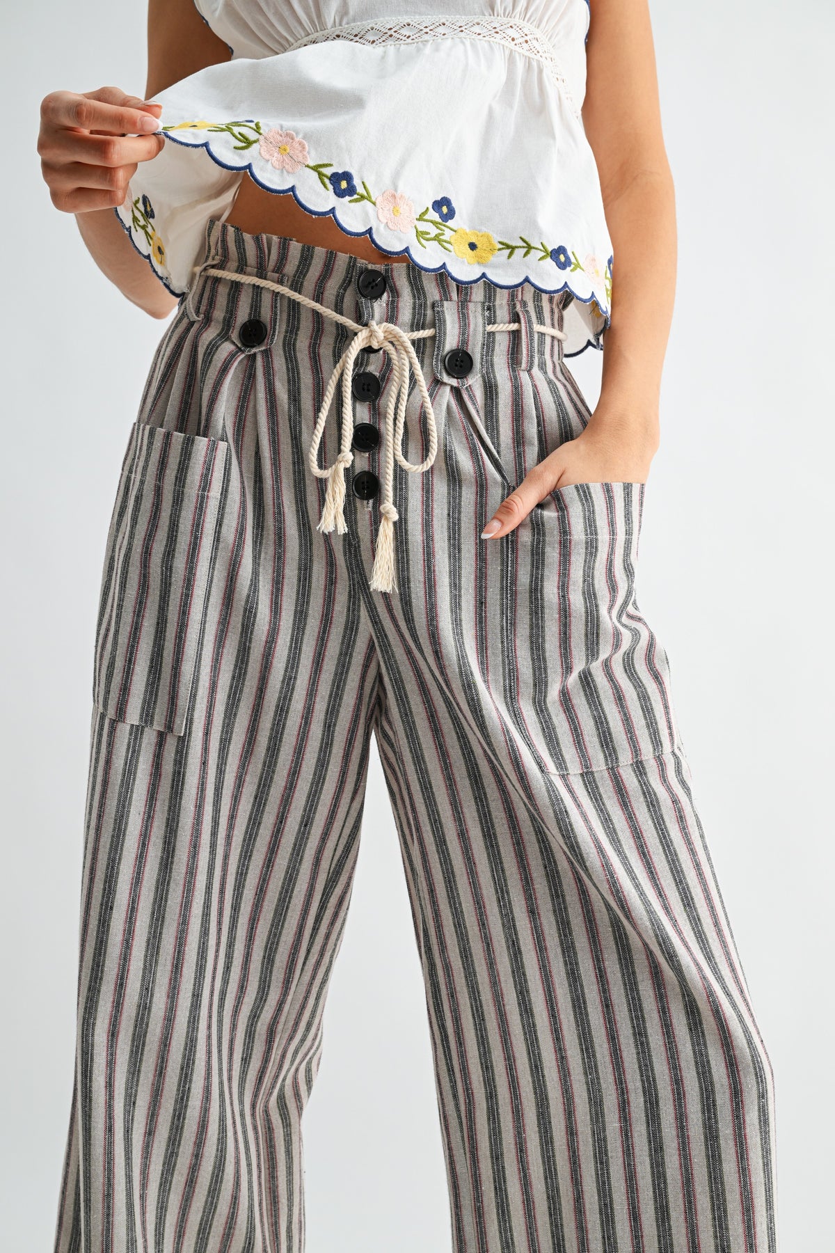 Linen Blend Wide Leg Pants