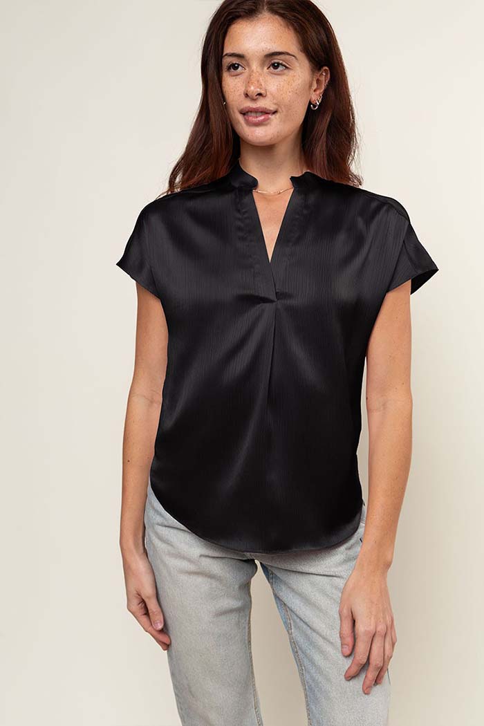 Drop Shoulder Crinkle Satin Blouse