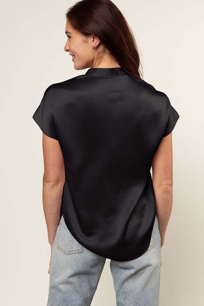 Drop Shoulder Crinkle Satin Blouse