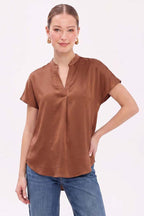 Drop Shoulder Crinkle Satin Blouse
