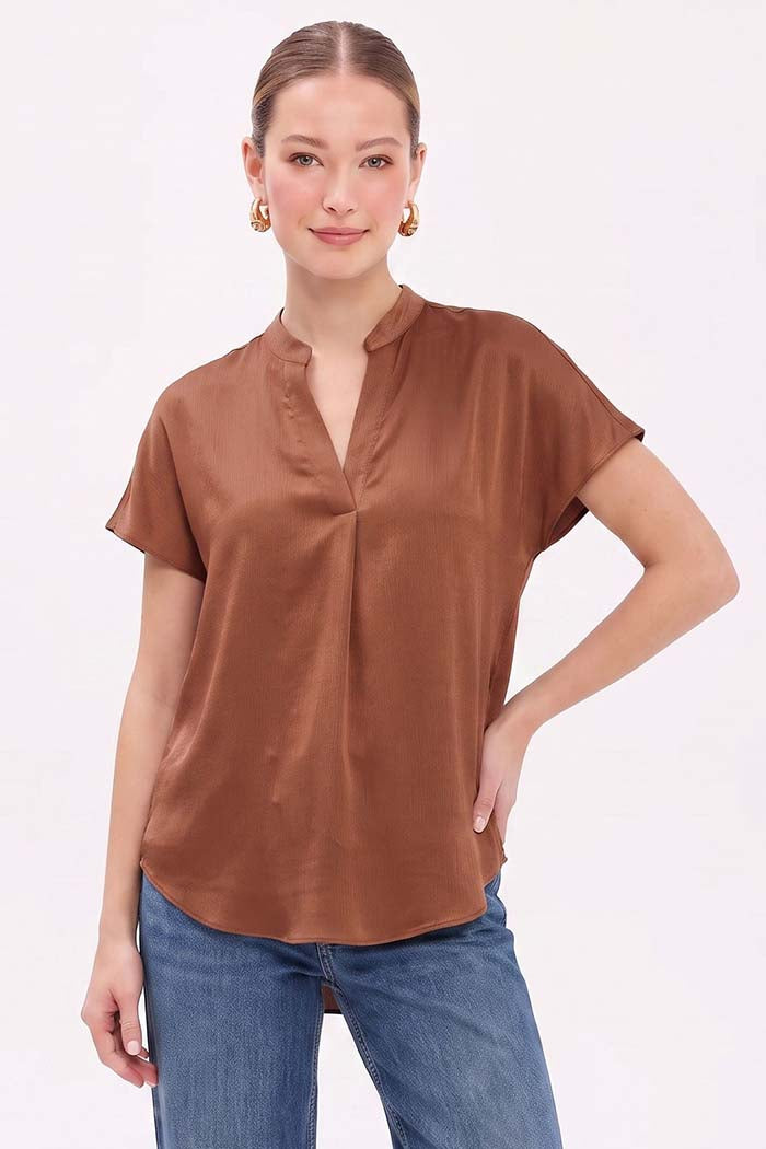 Drop Shoulder Crinkle Satin Blouse
