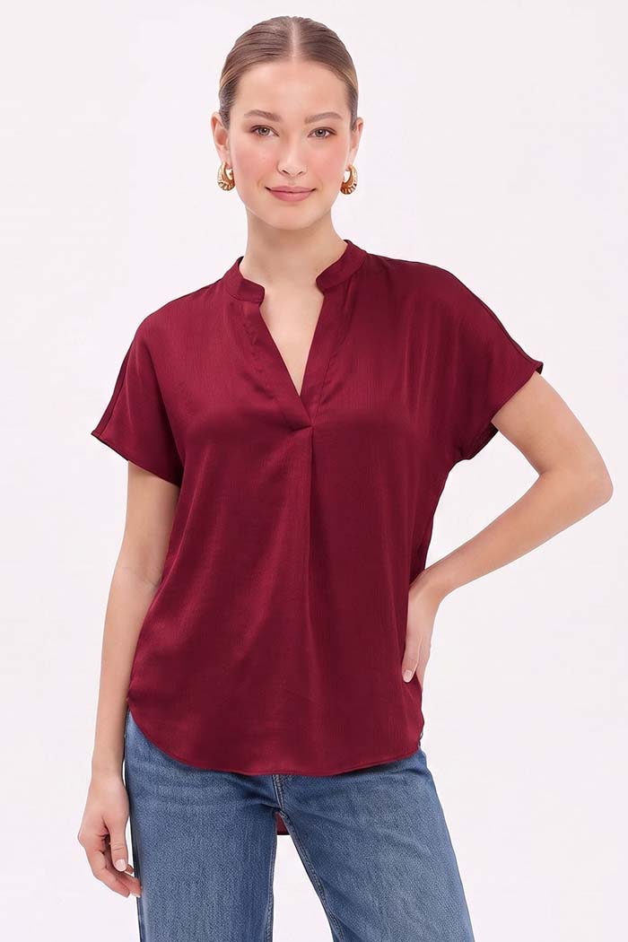 Drop Shoulder Crinkle Satin Blouse