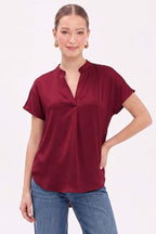 Drop Shoulder Crinkle Satin Blouse