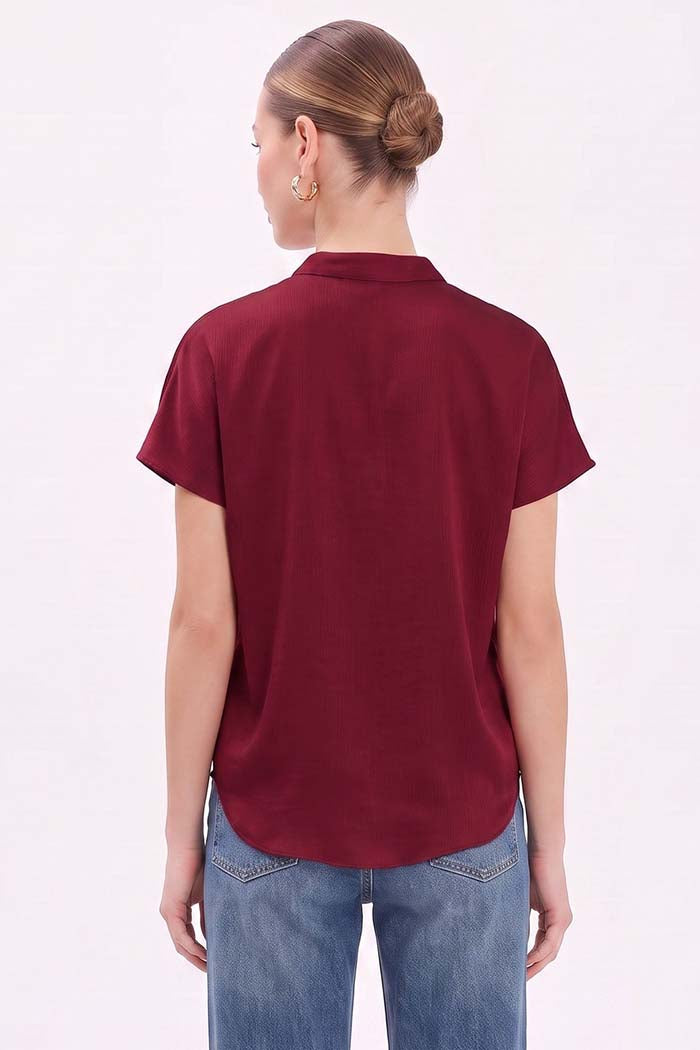 Drop Shoulder Crinkle Satin Blouse