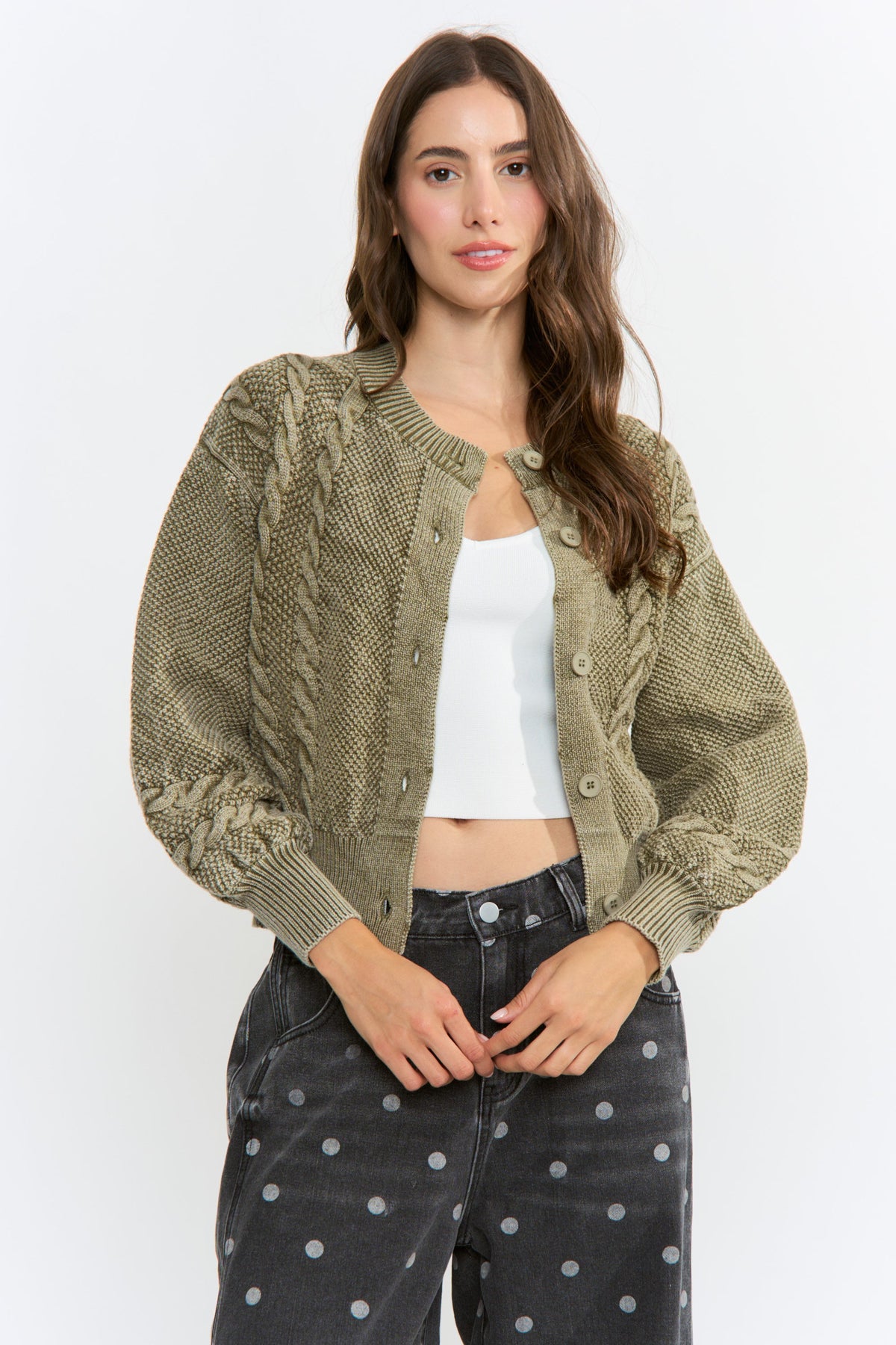 Vintage Wash Cable Knit Cardigan