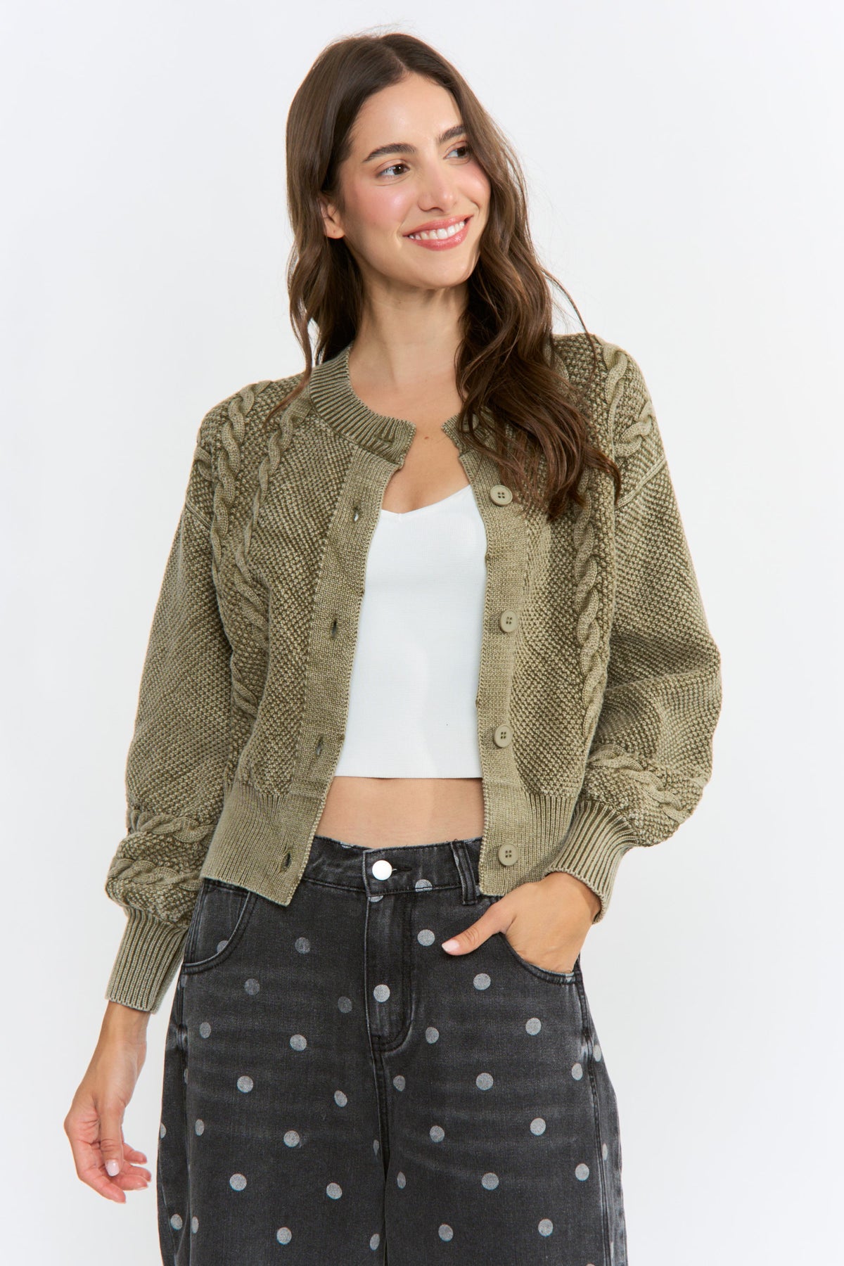 Vintage Wash Cable Knit Cardigan