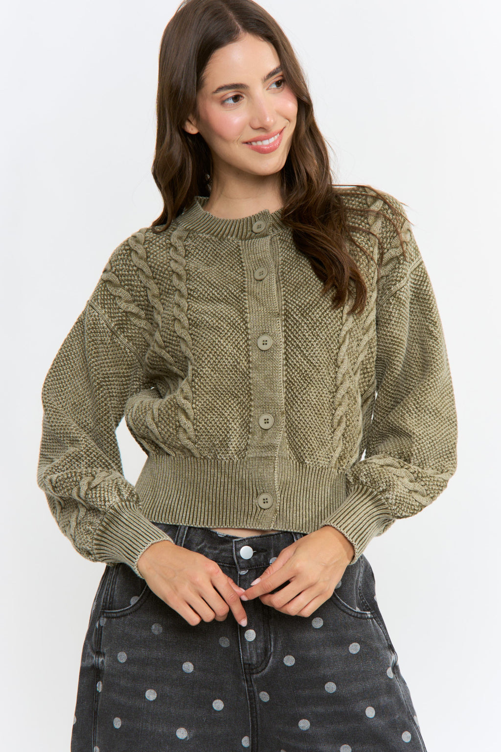 Vintage Wash Cable Knit Cardigan