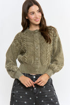 Vintage Wash Cable Knit Cardigan