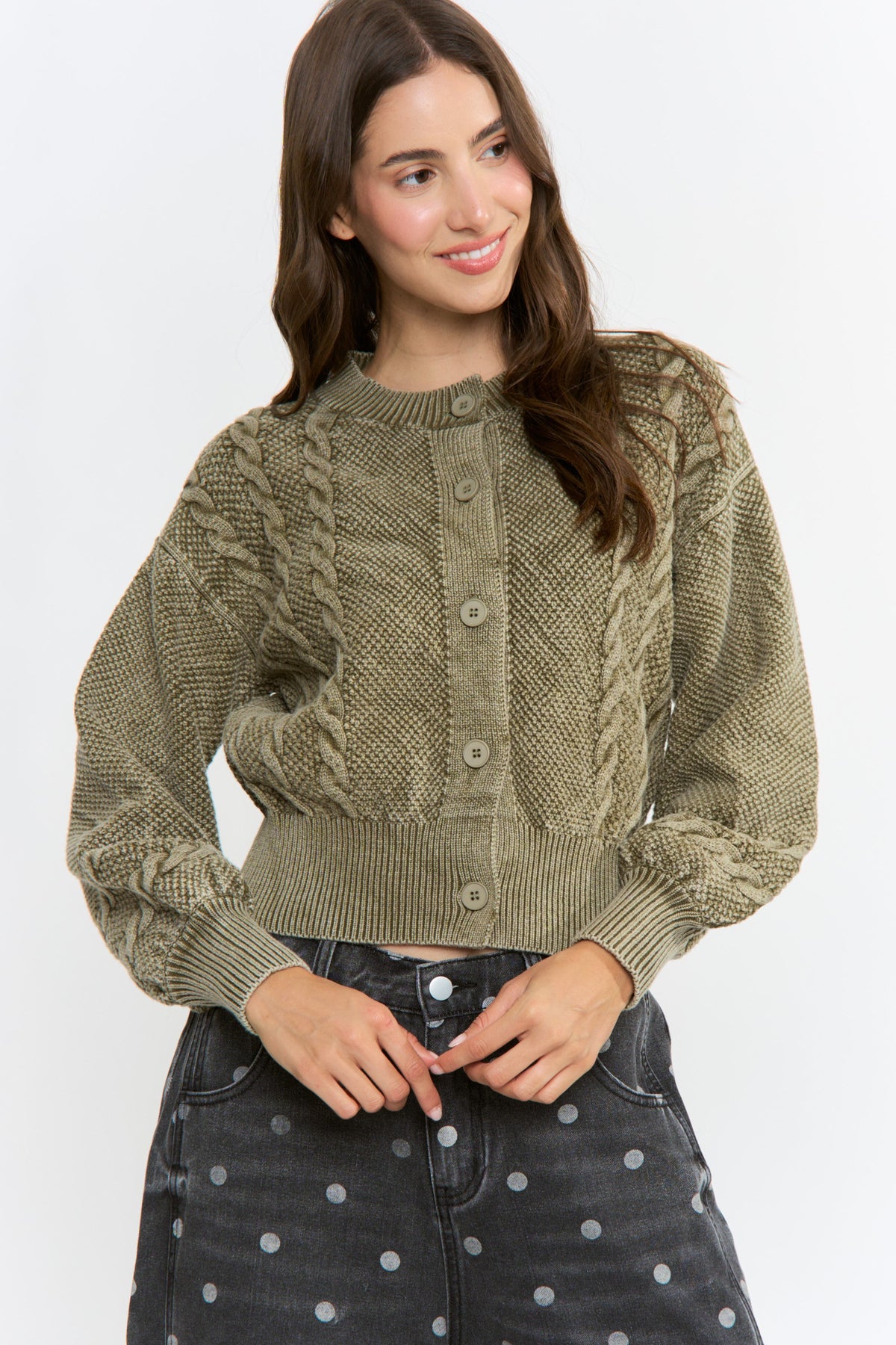 Vintage Wash Cable Knit Cardigan