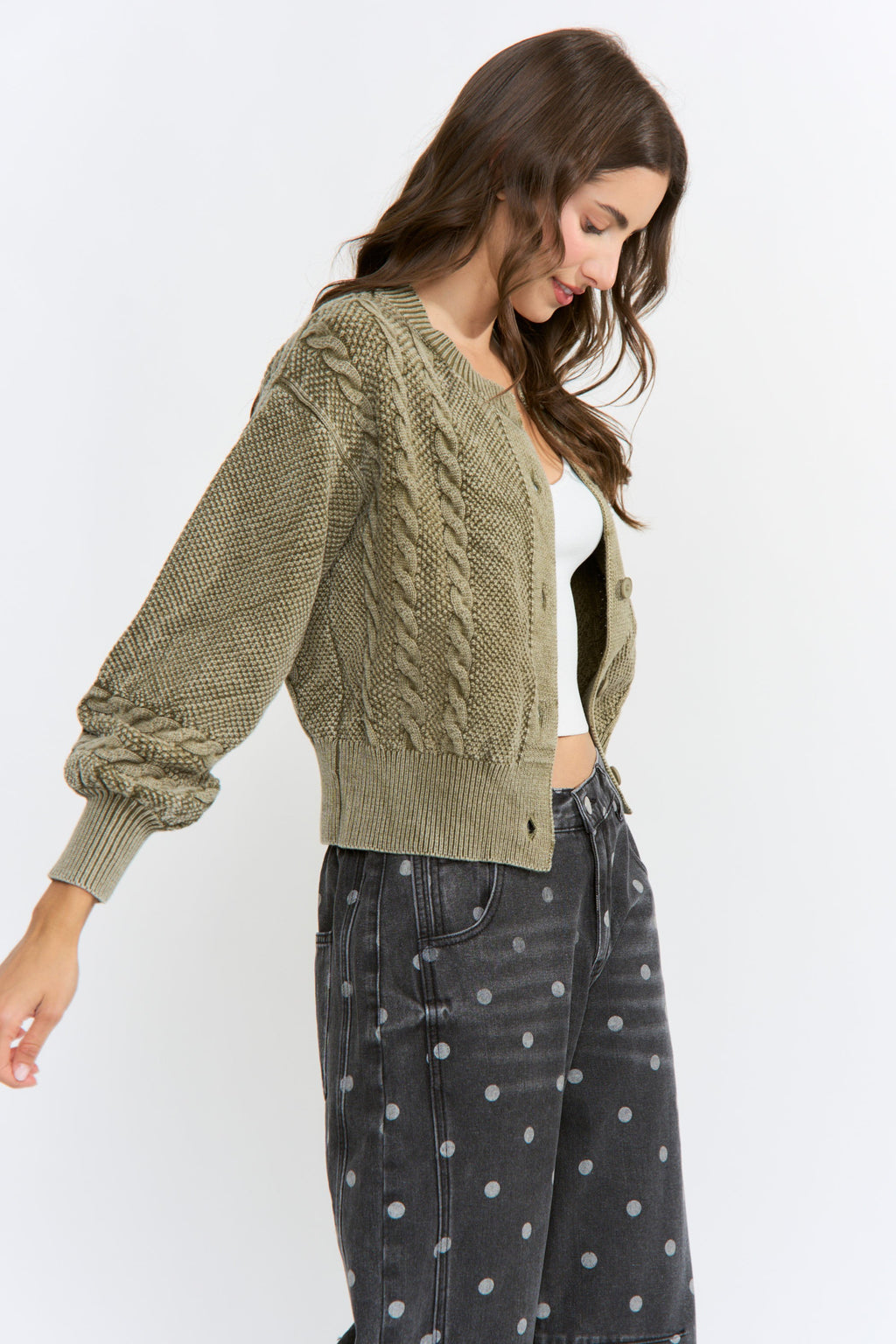 Vintage Wash Cable Knit Cardigan