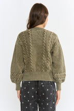 Vintage Wash Cable Knit Cardigan