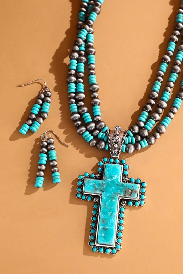 Cross Statement Necklace & Earring Set