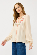 Embroidered Gauze Blouse