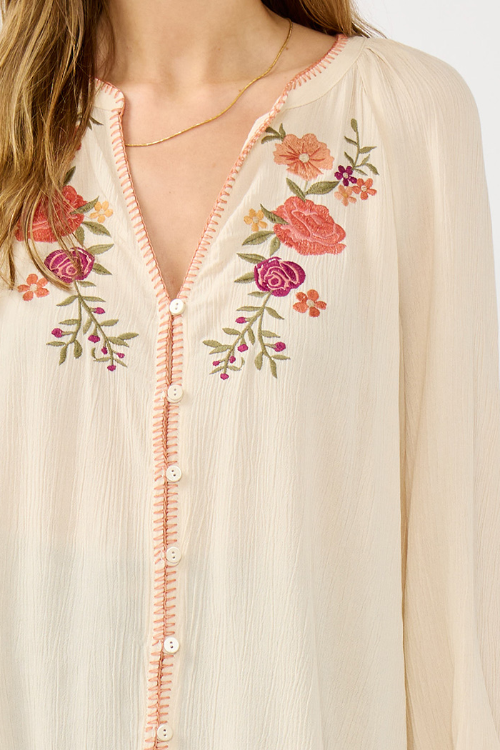 Embroidered Gauze Blouse