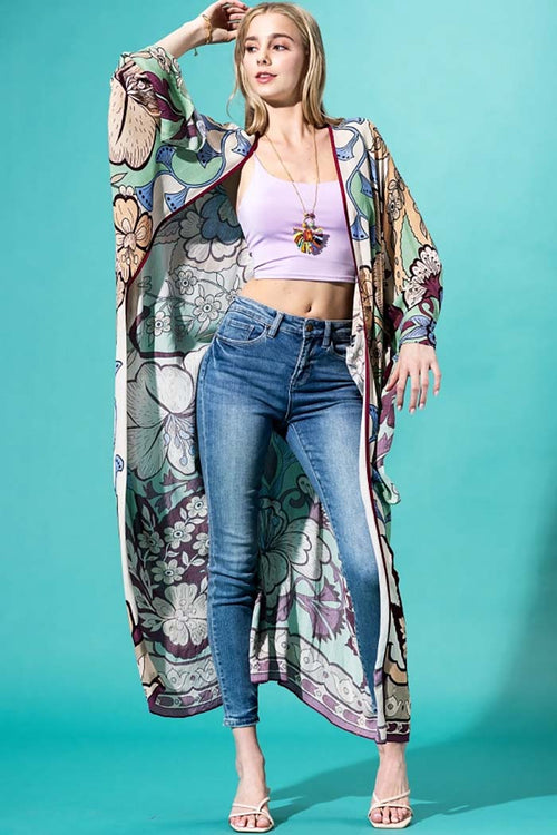 Blushing Garden Floral Maxi Kimono