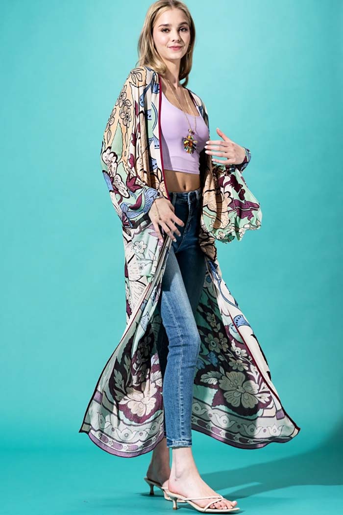Blushing Garden Floral Maxi Kimono