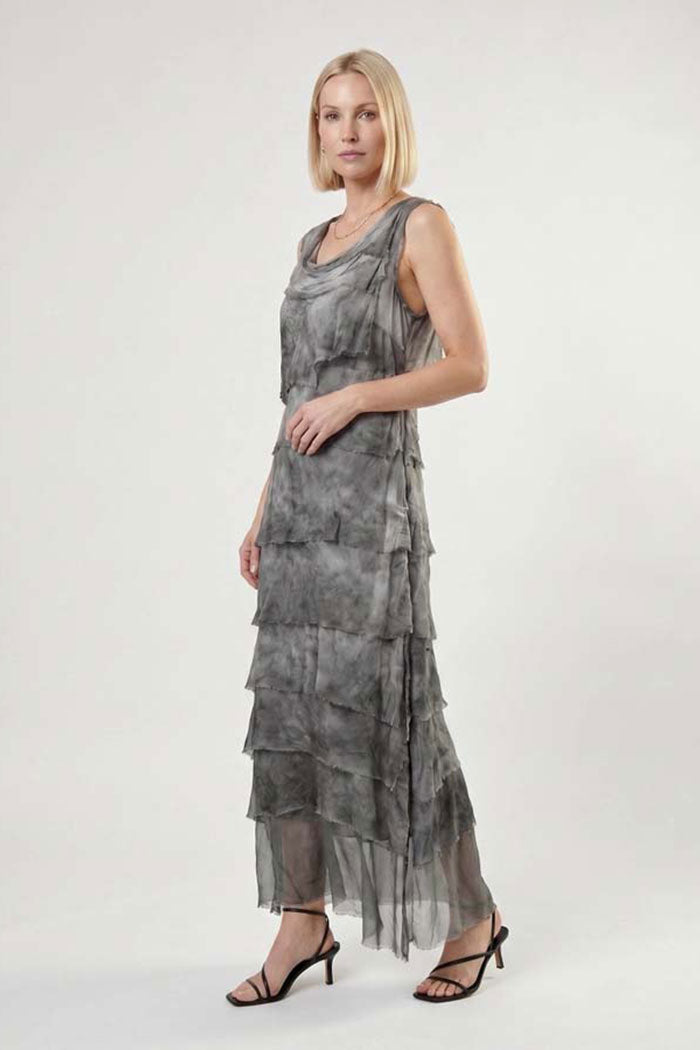 Italian Silk Tiered Ruffle Maxi Dress