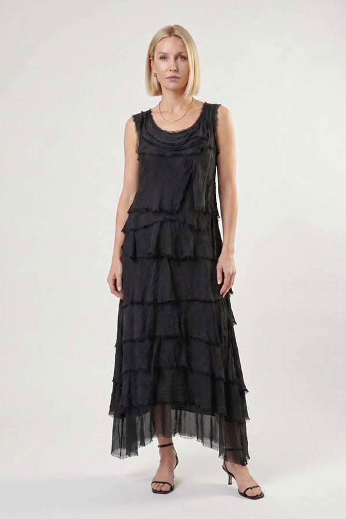 Italian Silk Tiered Ruffle Maxi Dress