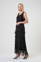 Italian Silk Tiered Ruffle Maxi Dress