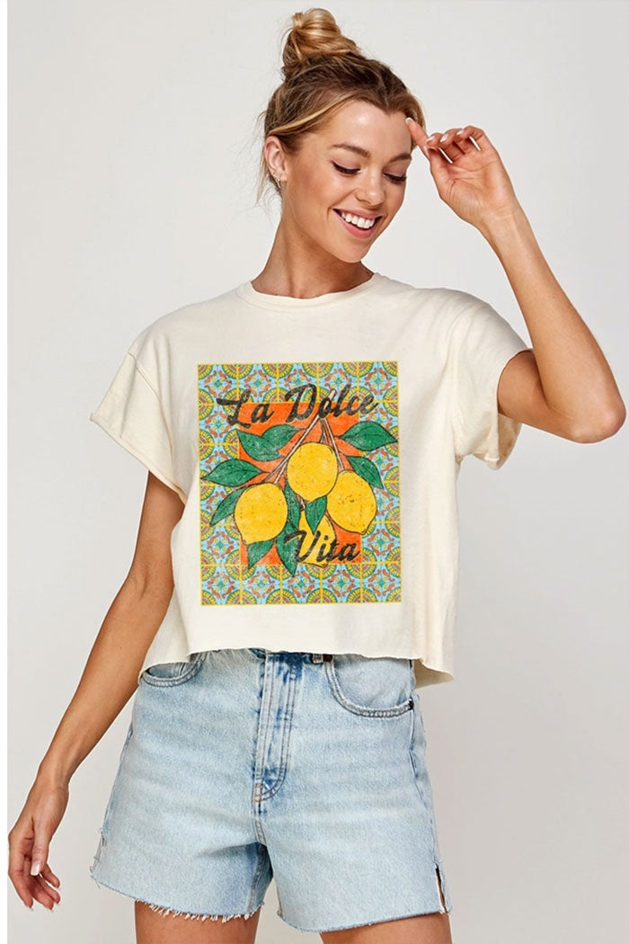 La Dolce Vita Vintage Graphic Crop Tee