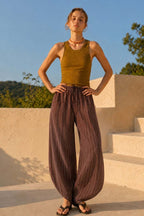 Pinstripe Side-Slit Wide Leg Pants