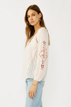 Floral Lace Inset Peasant Blouse