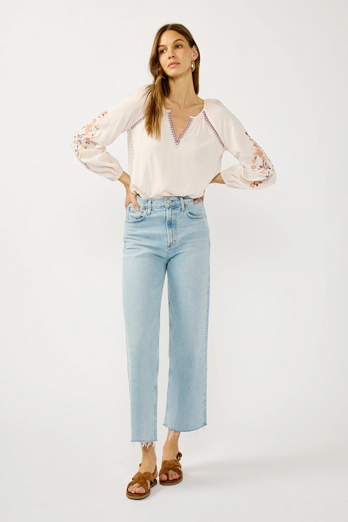 Floral Lace Inset Peasant Blouse