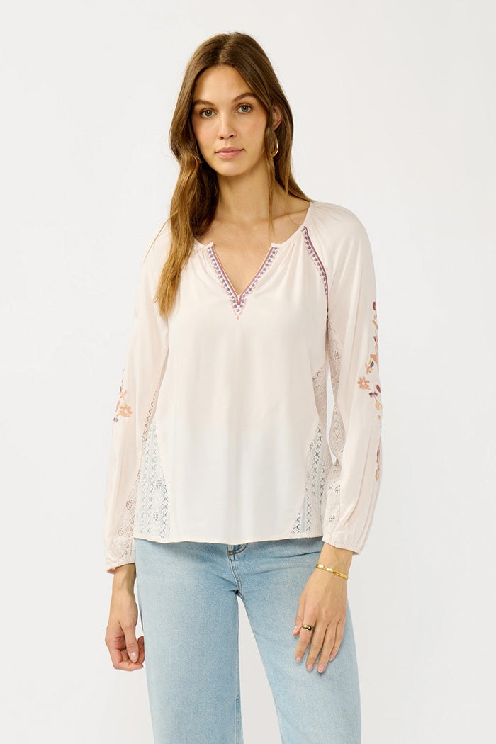 Floral Lace Inset Peasant Blouse