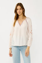 Floral Lace Inset Peasant Blouse