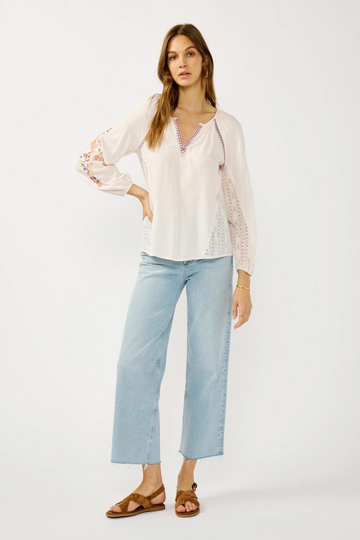 Floral Lace Inset Peasant Blouse