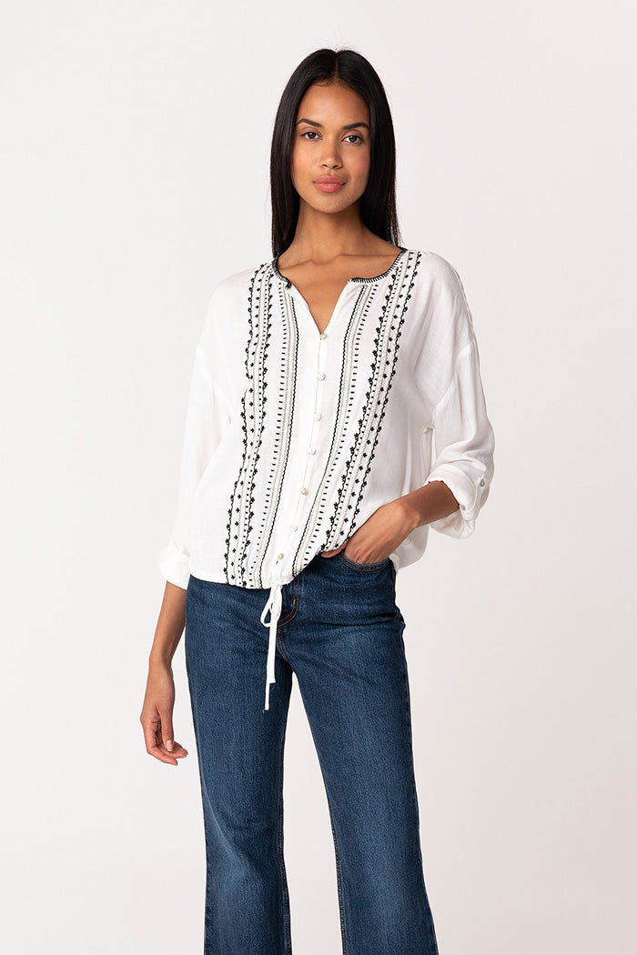 Tie-Hem Button Front Blouse
