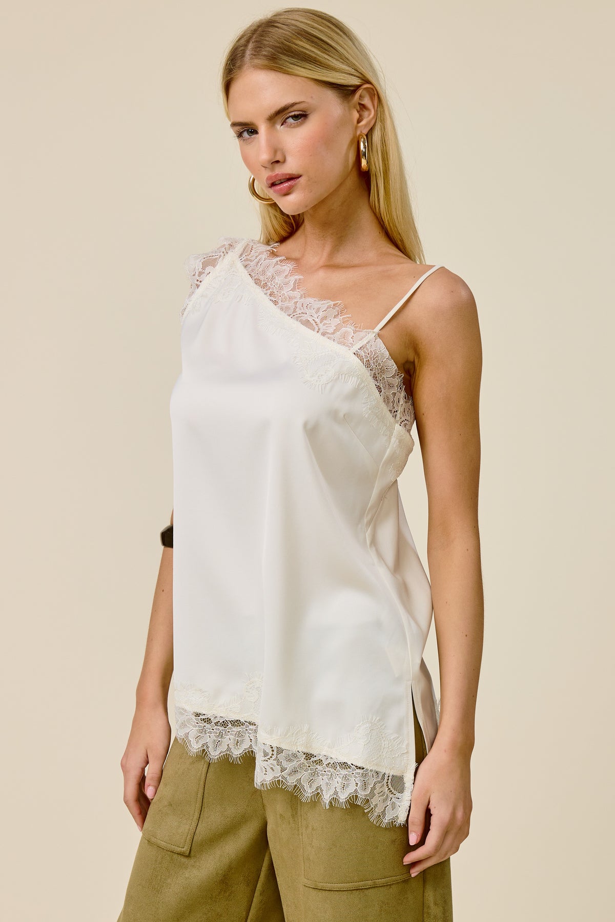 Lace Trim Satin Cami Top