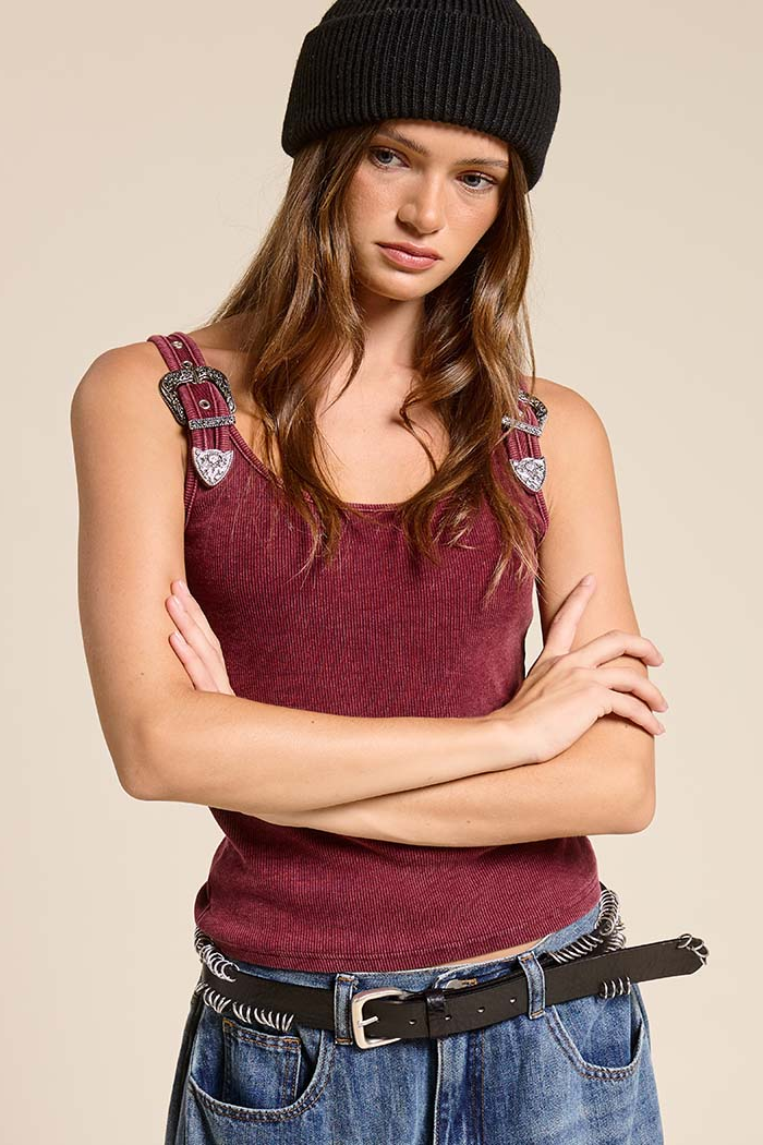 Western Silver Belt Trim Tank Top