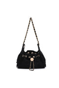 Quilted Faux Suede Chain Shoulder Bag