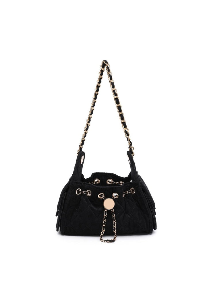 Quilted Faux Suede Chain Shoulder Bag