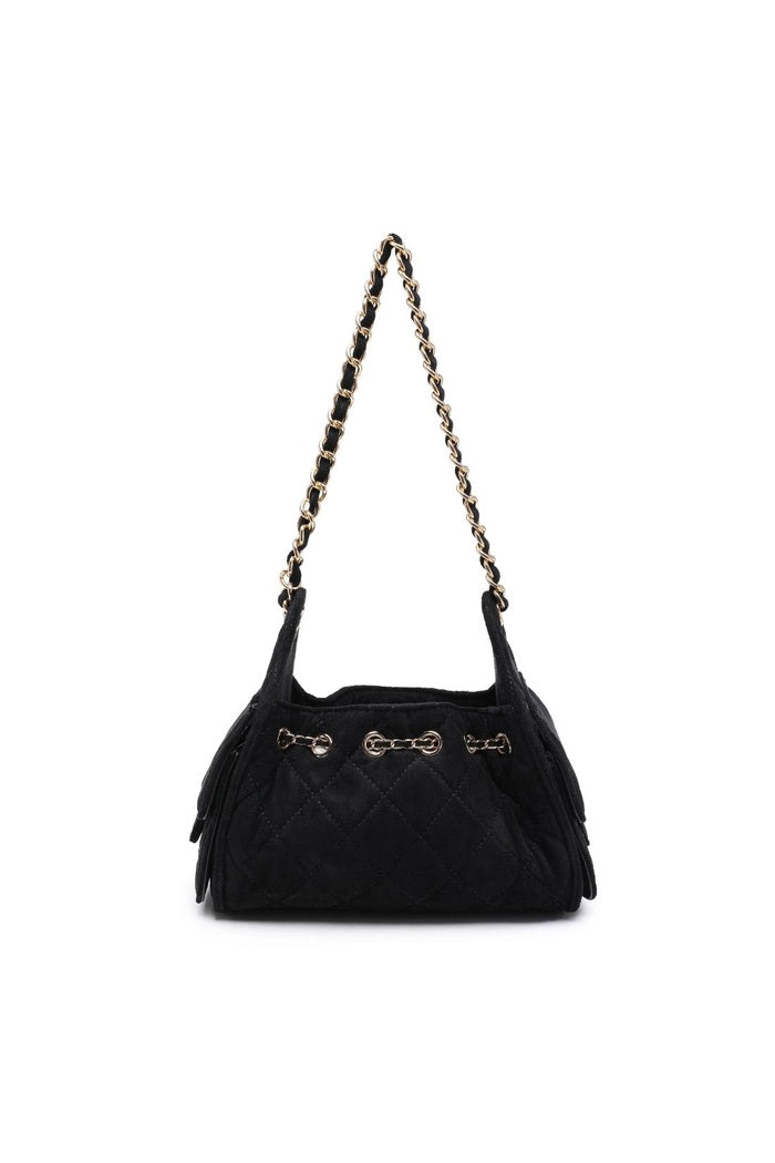Quilted Faux Suede Chain Shoulder Bag