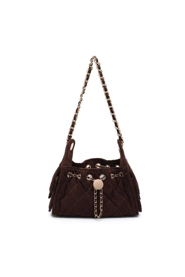 Quilted Faux Suede Chain Shoulder Bag