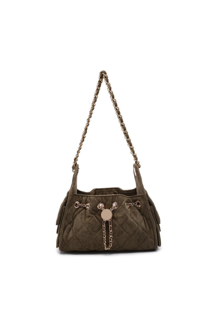 Quilted Faux Suede Chain Shoulder Bag