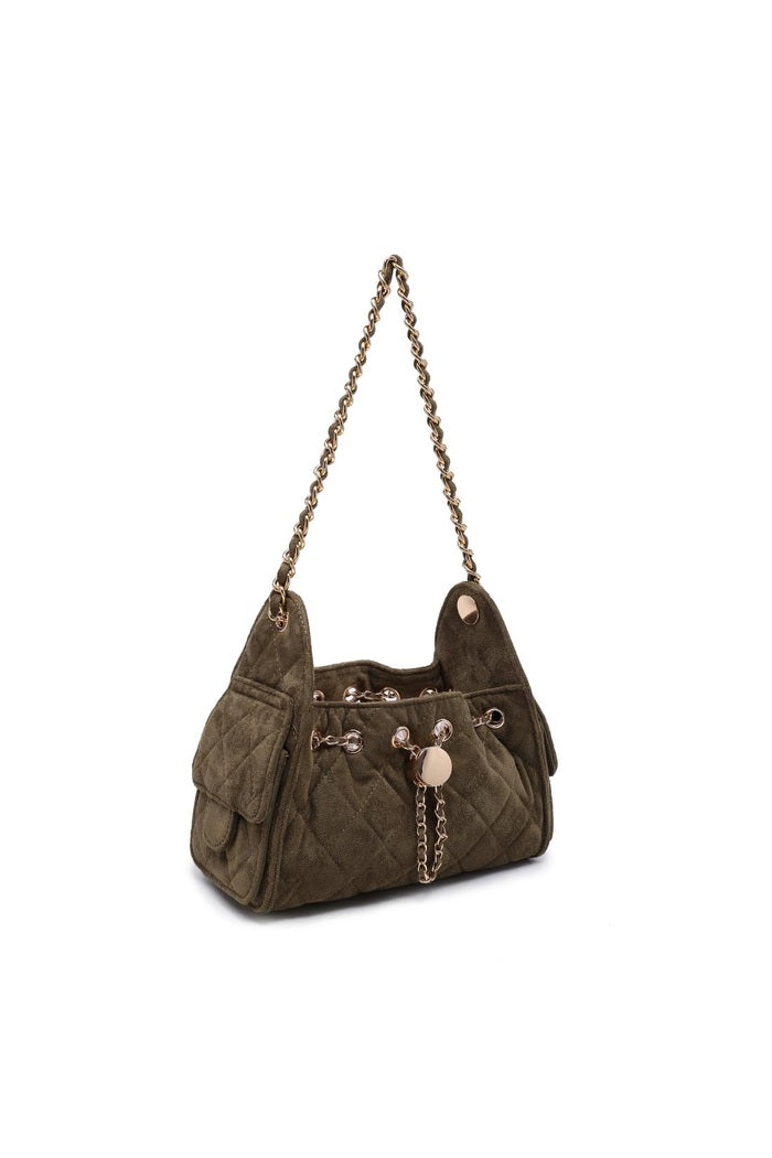 Quilted Faux Suede Chain Shoulder Bag