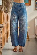 Embroidered Floral Barrel Jeans