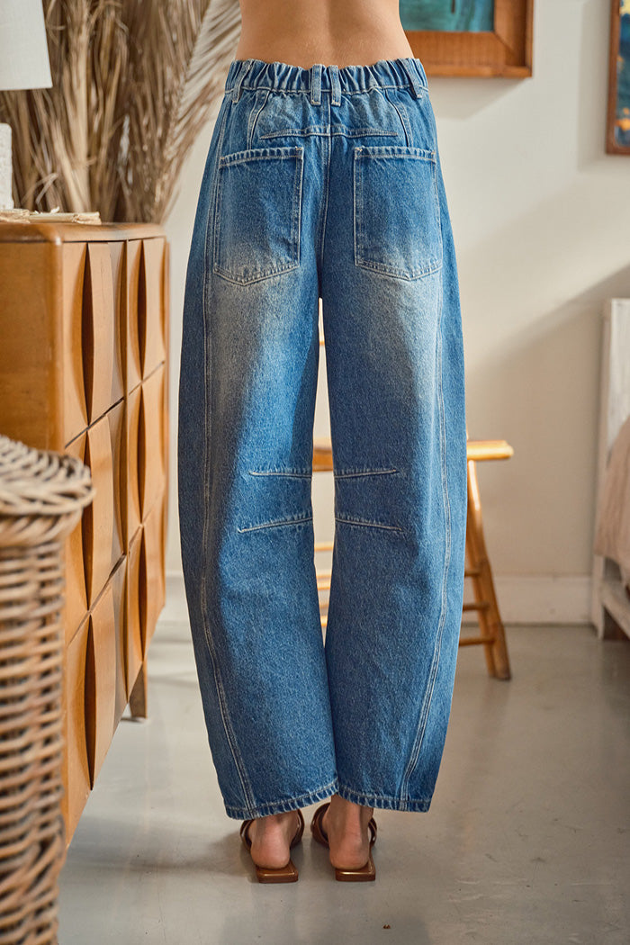 Embroidered Floral Barrel Jeans
